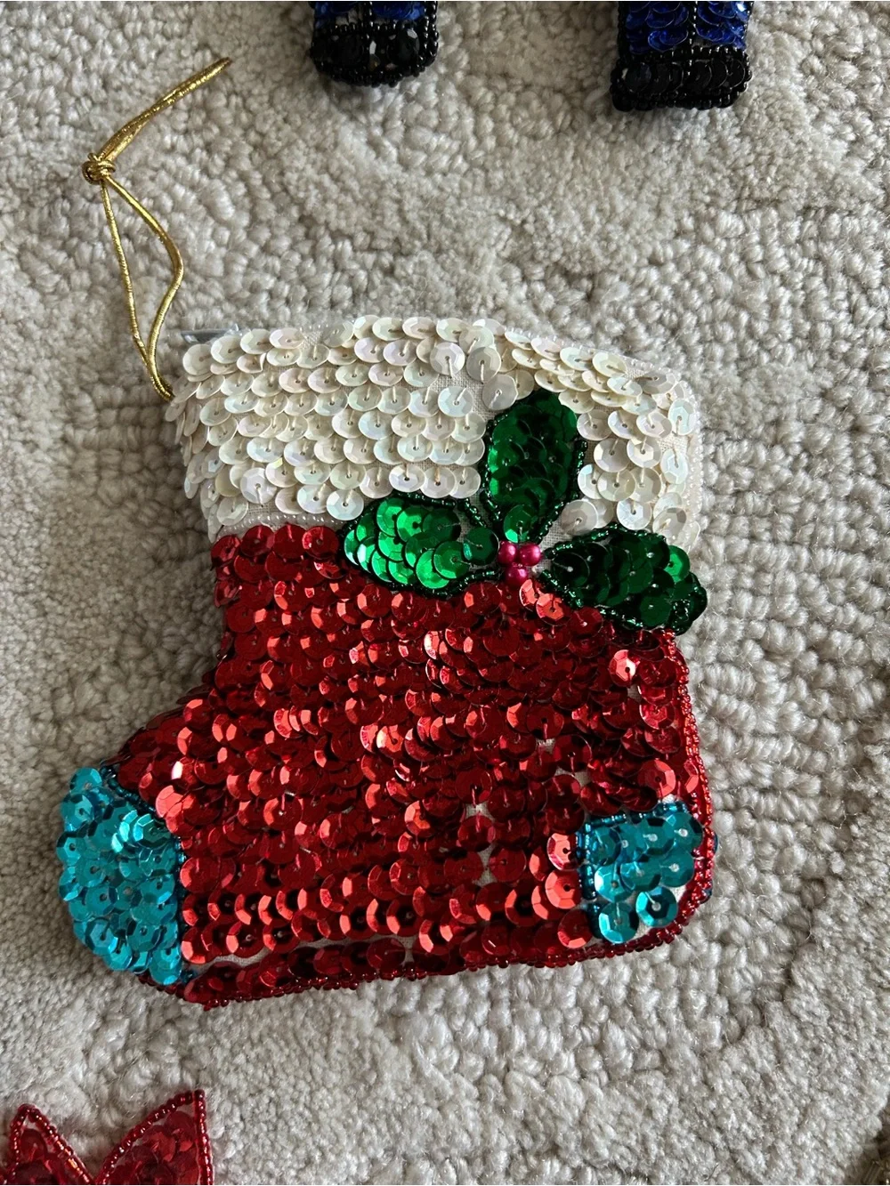 Vintage Sequin Beaded Christmas Ornaments 80s Set of 5